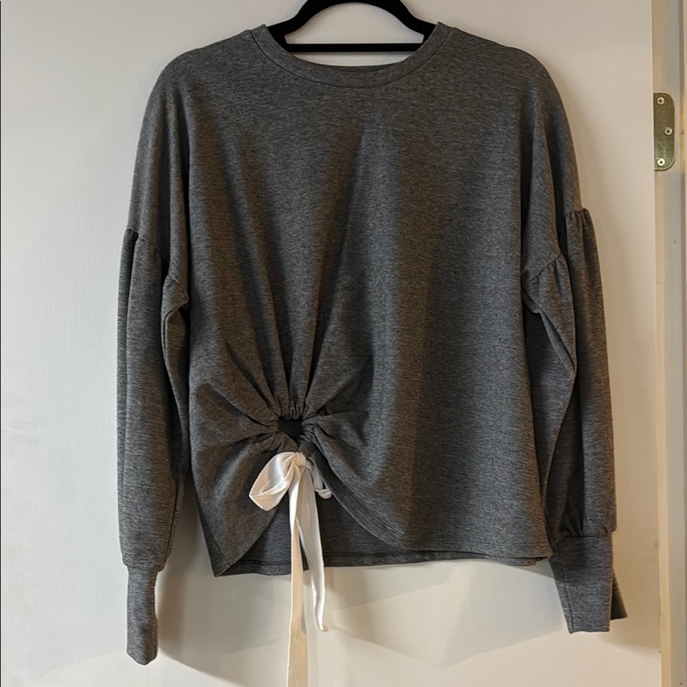June & Hudson Gray Tie Front Long Sleeve Sweatshirt